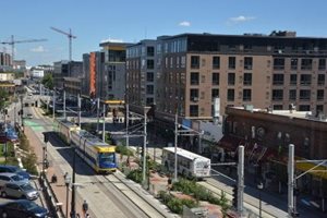 Minneapolis, University of Minnesota, East Bank. The METRO Green Line spurred and supported investment along University Avenue and at the University of Minnesota. Metro Green Line on University Avenue.
