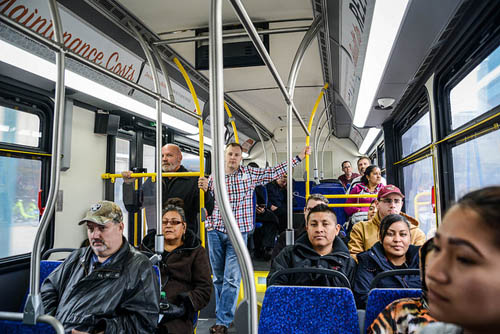 People on board a Route 18 bus.