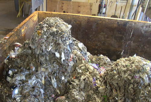 A bin at the Metro Wastewater Treatment Plant holds non-biodegradable materials caught by screens early in the treatment process.