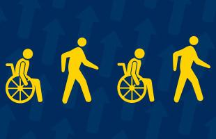 Icons of two people in wheelchairs and two people walking