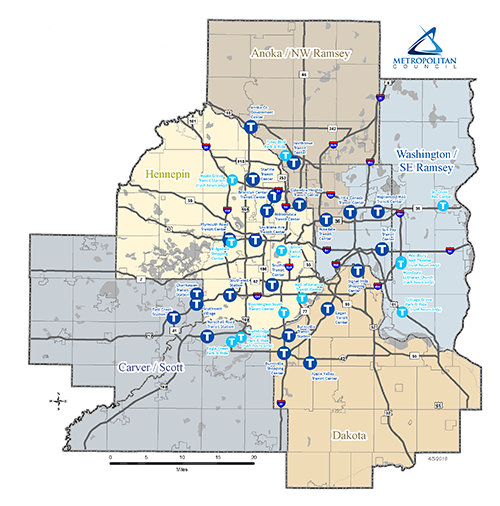 Transit Link Service Areas & Transit Hubs. LINK to larger PDF map.